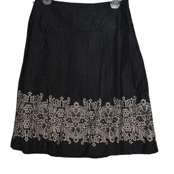 Ann Taylor Loft Ladies Size 2 Floral Lace Polka Dot Print A-Line Black Skirt - Picture 1 of 12